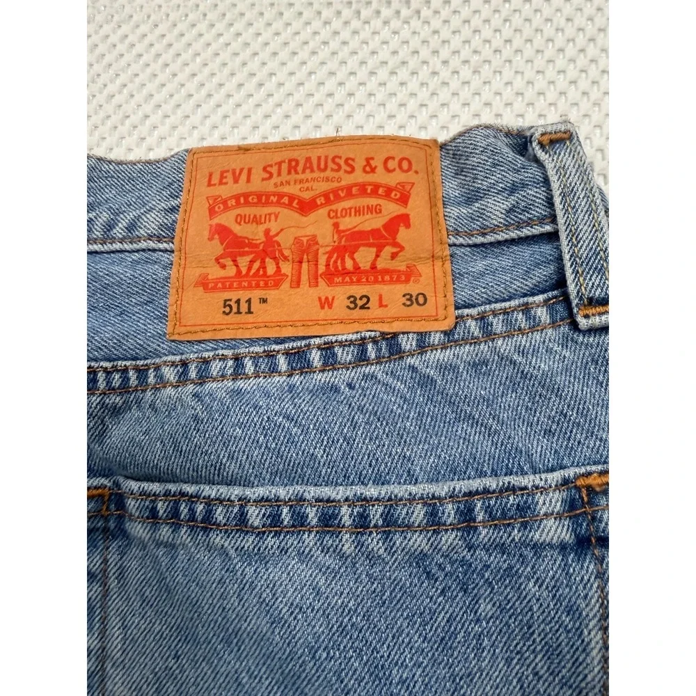 Levi's 511 Slim Jeans W32 L30 Light Wash Custom Cross Graphic Denim Pants